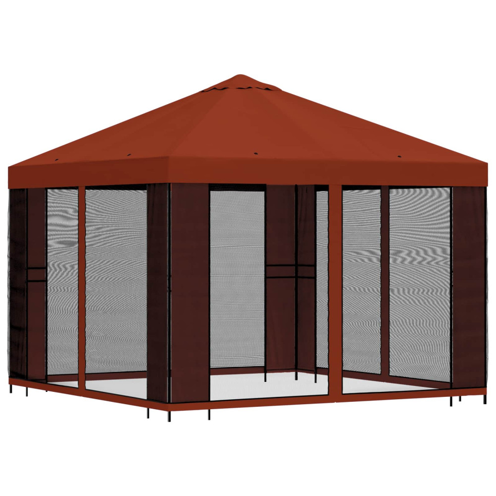 Produktbild för Trädgårdsgazebo med sidoväggar 3 x 3 m Terracotta