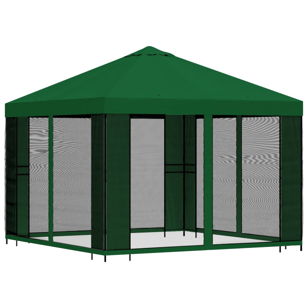 Produktbild för Trädgårdsgazebo med sidoväggar 3 x 3 m Grön Polyester och Stål