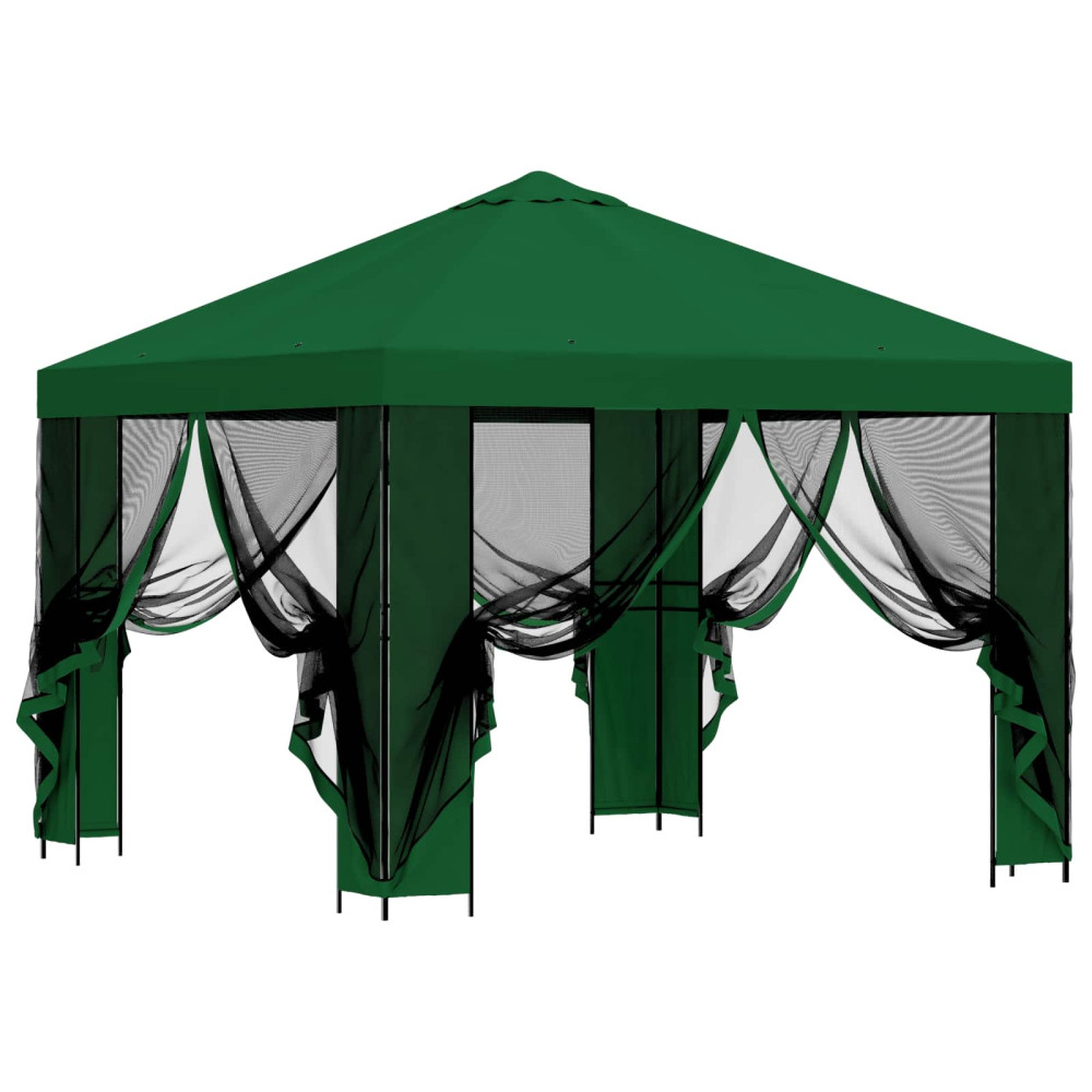 Produktbild för Trädgårdsgazebo med sidoväggar 3 x 3 m Grön Polyester och Stål