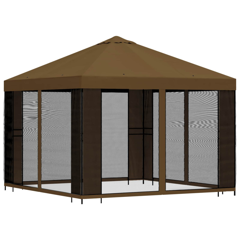 Produktbild för Trädgårdsgazebo med sidoväggar 3 x 3 m Taupe Polyester och Stål