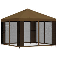 Produktbild för Trädgårdsgazebo med sidoväggar 3 x 3 m Taupe Polyester och Stål
