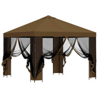 Produktbild för Trädgårdsgazebo med sidoväggar 3 x 3 m Taupe Polyester och Stål
