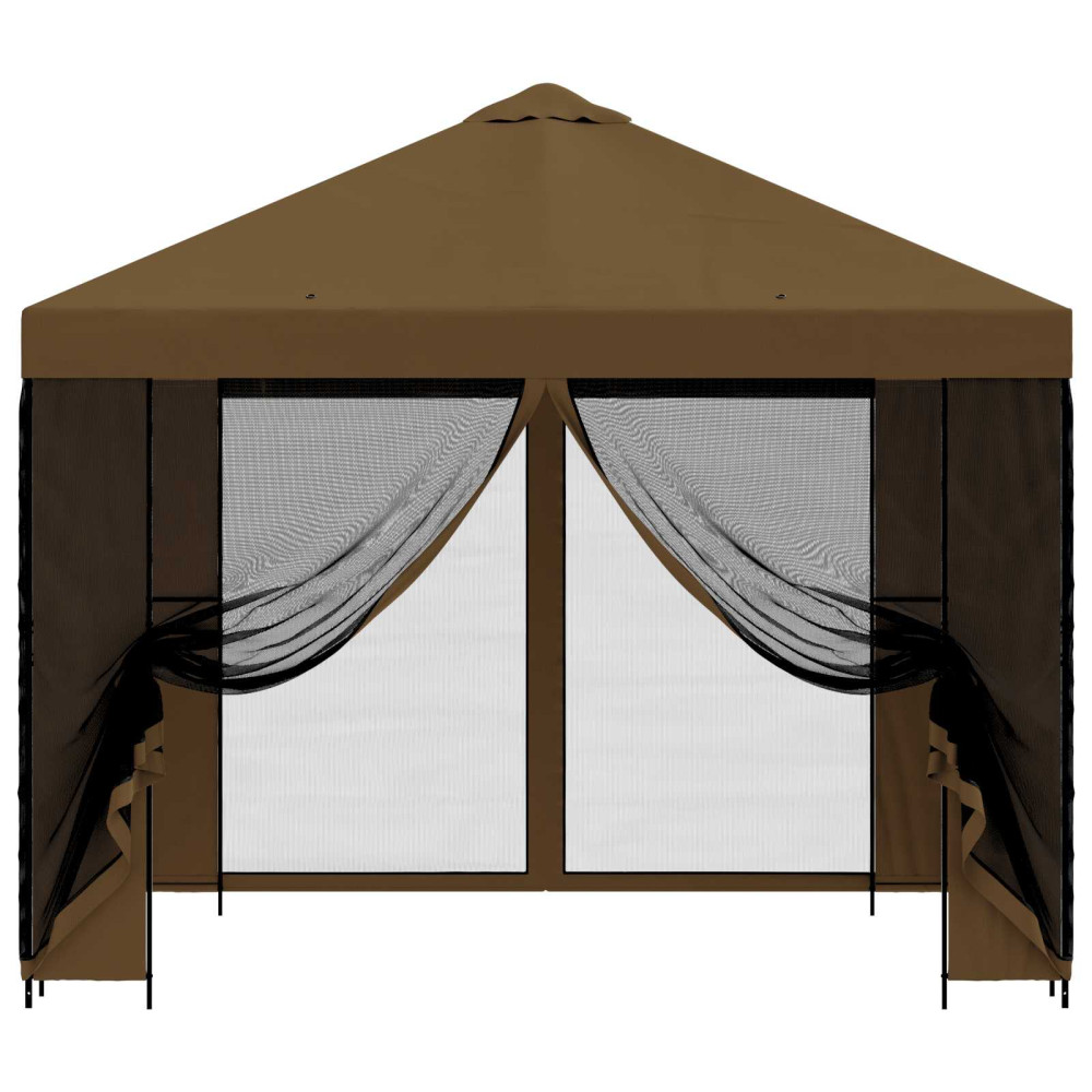 Produktbild för Trädgårdsgazebo med sidoväggar 3 x 3 m Taupe Polyester och Stål