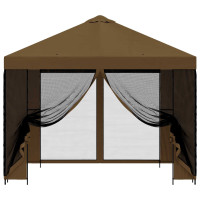 Produktbild för Trädgårdsgazebo med sidoväggar 3 x 3 m Taupe Polyester och Stål