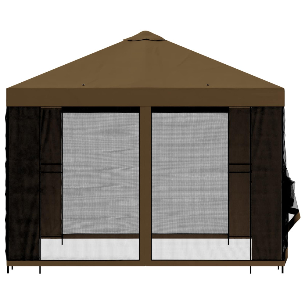 Produktbild för Trädgårdsgazebo med sidoväggar 3 x 3 m Taupe Polyester och Stål