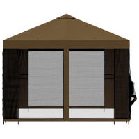 Produktbild för Trädgårdsgazebo med sidoväggar 3 x 3 m Taupe Polyester och Stål
