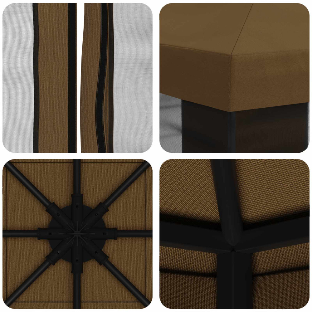 Produktbild för Trädgårdsgazebo med sidoväggar 3 x 3 m Taupe Polyester och Stål