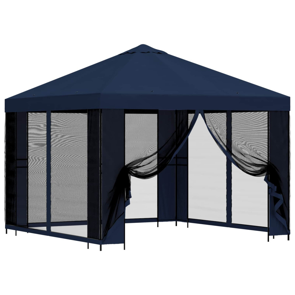 Produktbild för Trädgårdsgazebo med sidoväggar 3 x 3 m Blå Polyester och Stål
