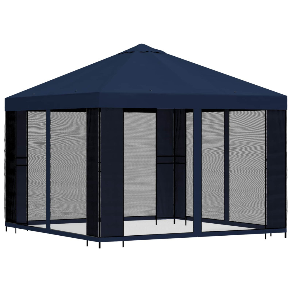 Produktbild för Trädgårdsgazebo med sidoväggar 3 x 3 m Blå Polyester och Stål