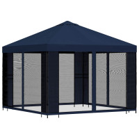 Produktbild för Trädgårdsgazebo med sidoväggar 3 x 3 m Blå Polyester och Stål