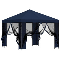 Produktbild för Trädgårdsgazebo med sidoväggar 3 x 3 m Blå Polyester och Stål