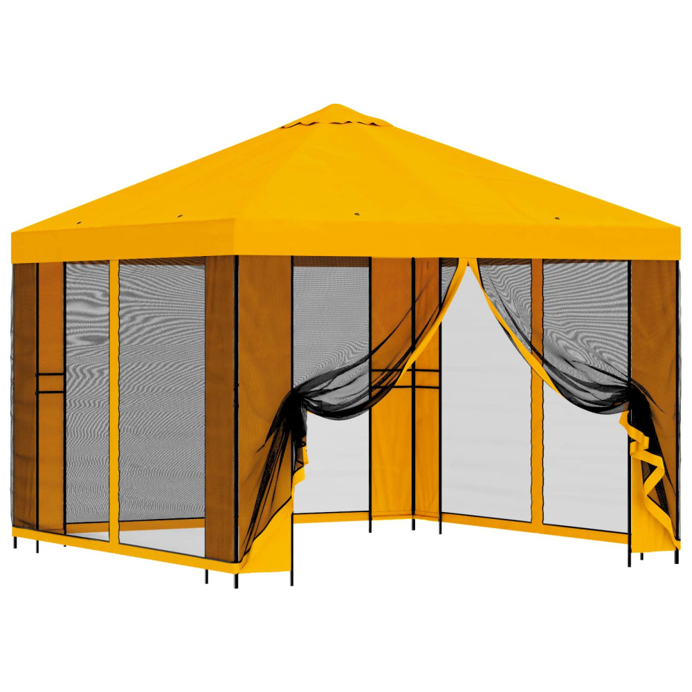 Produktbild för Trädgårdsgazebo med sidoväggar 3 x 3 m Gul Polyester och Stål