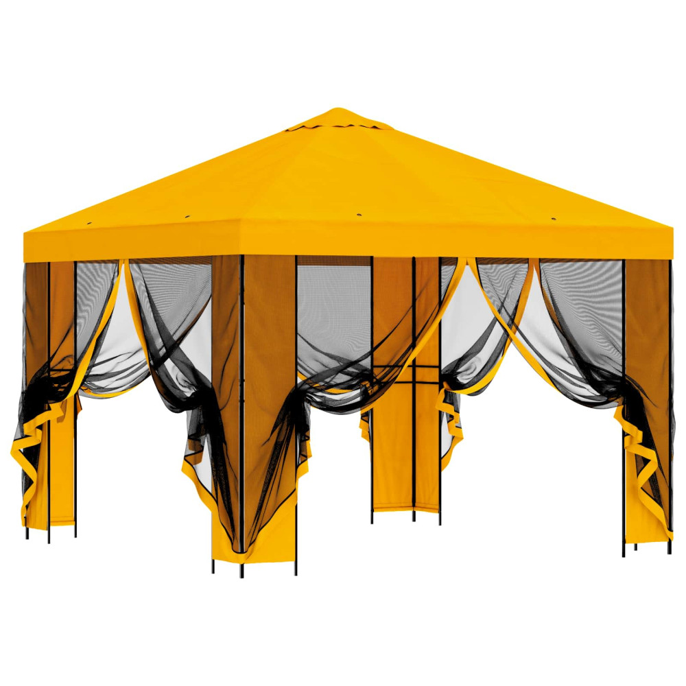 Produktbild för Trädgårdsgazebo med sidoväggar 3 x 3 m Gul Polyester och Stål