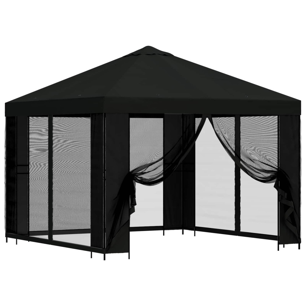 Produktbild för Trädgårdsgazebo med sidoväggar 3 x 3 m Svart Polyester och Stål