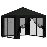 Produktbild för Trädgårdsgazebo med sidoväggar 3 x 3 m Svart Polyester och Stål
