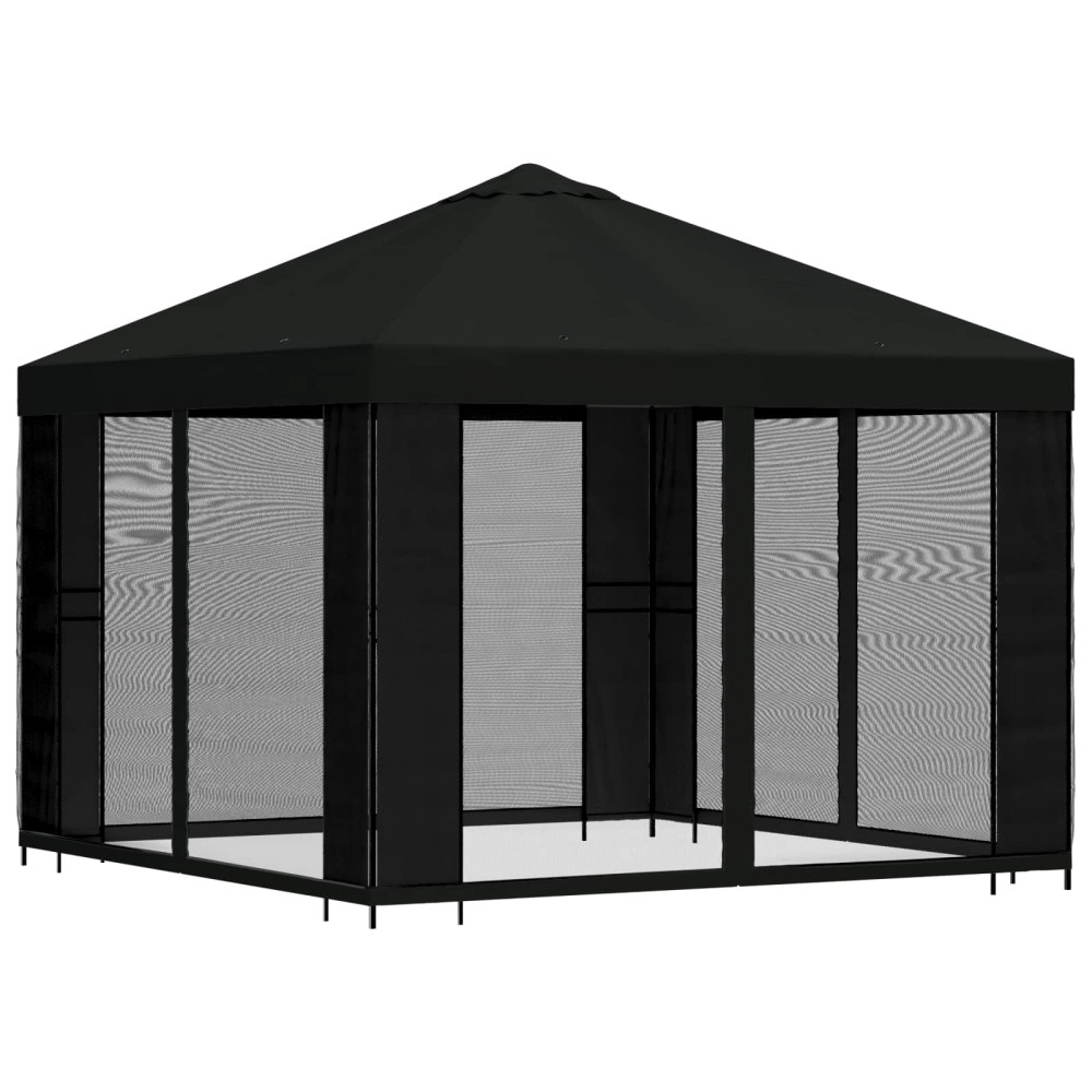Produktbild för Trädgårdsgazebo med sidoväggar 3 x 3 m Svart Polyester och Stål