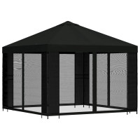 Produktbild för Trädgårdsgazebo med sidoväggar 3 x 3 m Svart Polyester och Stål