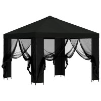Produktbild för Trädgårdsgazebo med sidoväggar 3 x 3 m Svart Polyester och Stål