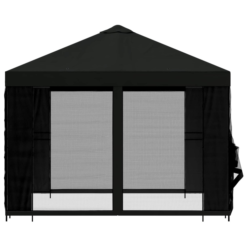 Produktbild för Trädgårdsgazebo med sidoväggar 3 x 3 m Svart Polyester och Stål