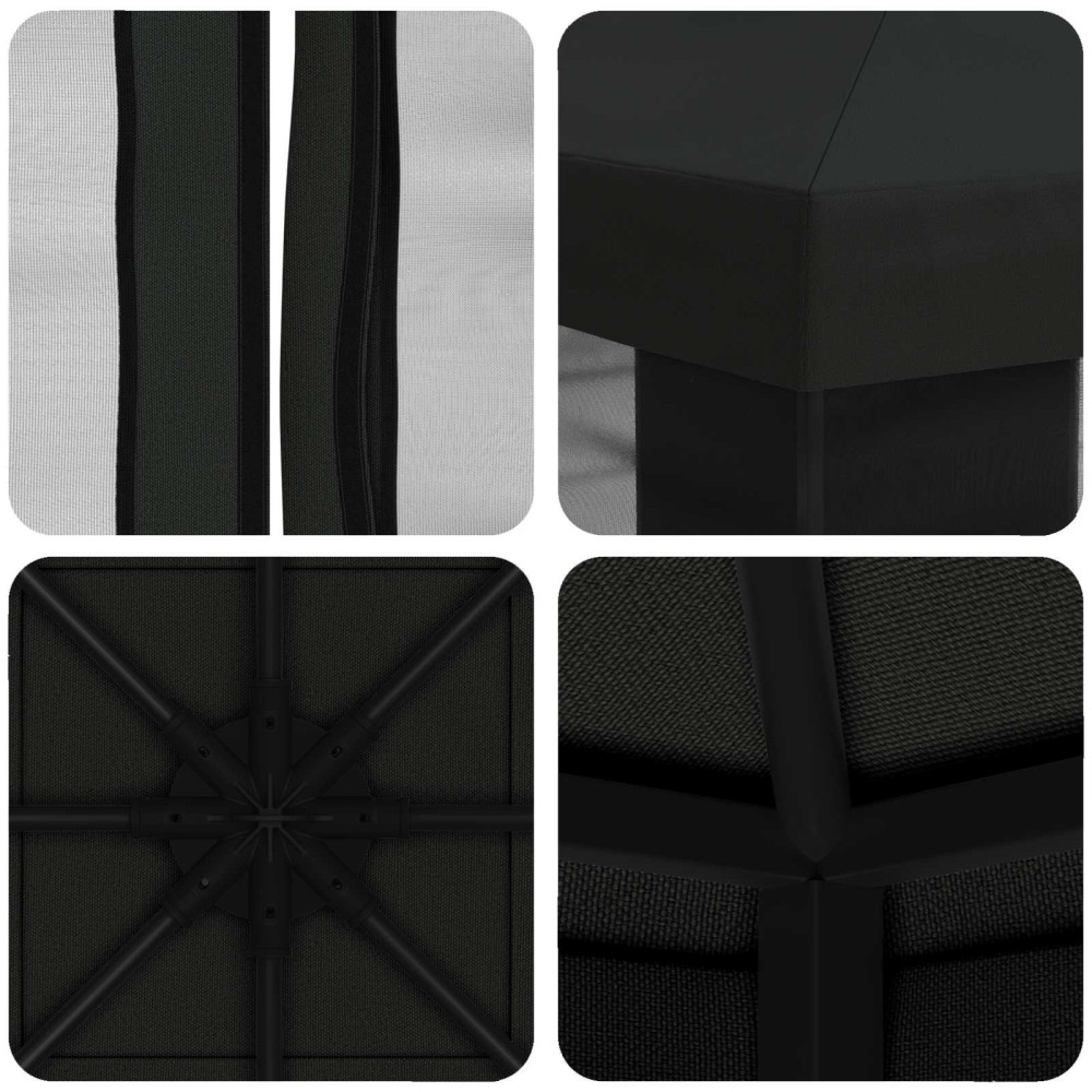 Produktbild för Trädgårdsgazebo med sidoväggar 3 x 3 m Svart Polyester och Stål