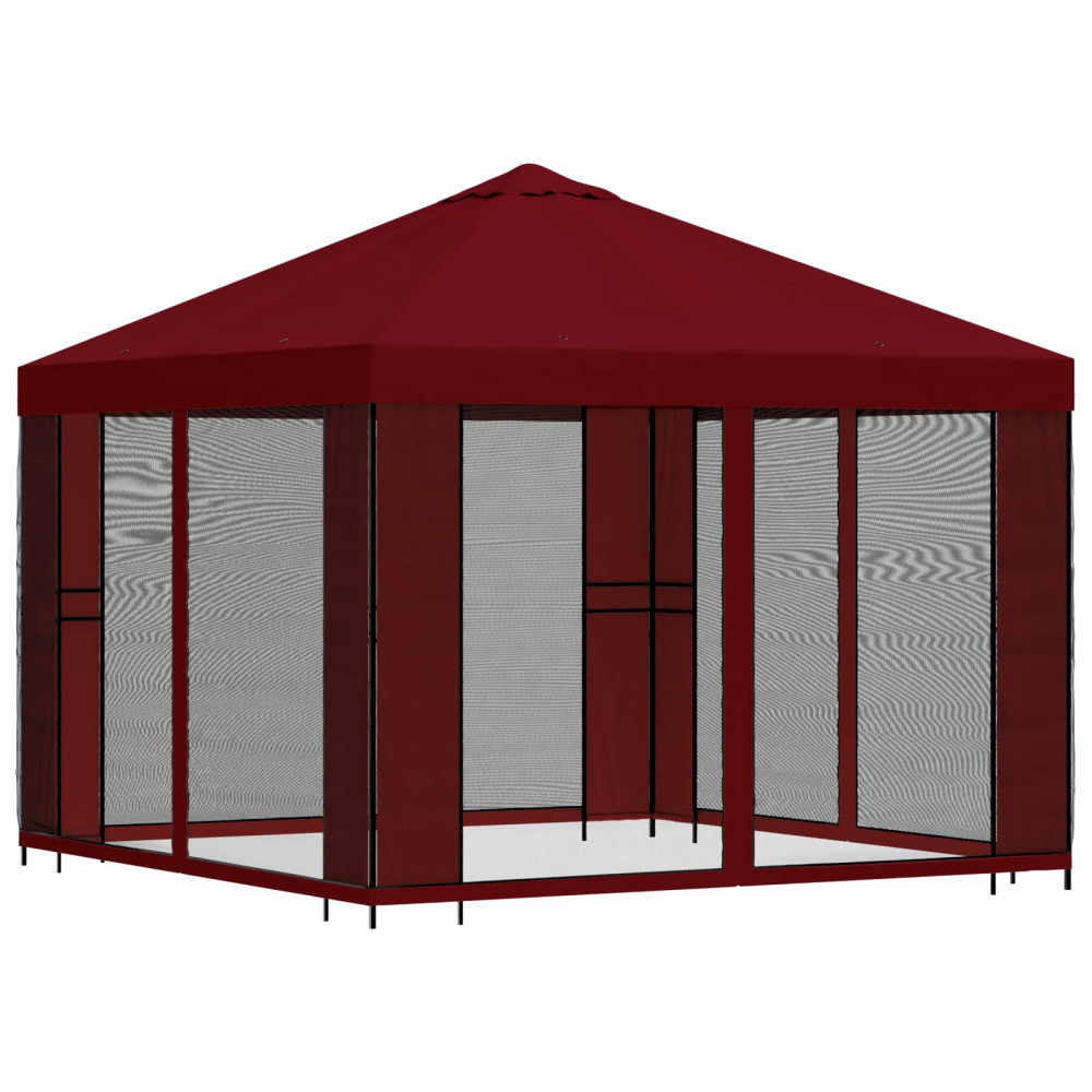 Produktbild för Trädgårdsgazebo med sidoväggar 3 x 3 m Vinröd