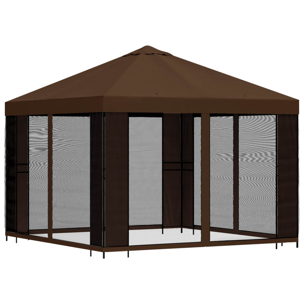 Produktbild för Trädgårdsgazebo med sidoväggar 3 x 3 m Brun Polyester och Stål