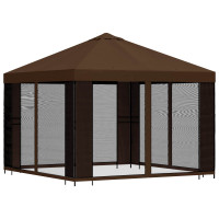 Produktbild för Trädgårdsgazebo med sidoväggar 3 x 3 m Brun Polyester och Stål