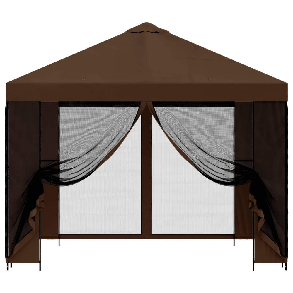 Produktbild för Trädgårdsgazebo med sidoväggar 3 x 3 m Brun Polyester och Stål
