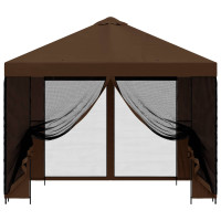 Produktbild för Trädgårdsgazebo med sidoväggar 3 x 3 m Brun Polyester och Stål