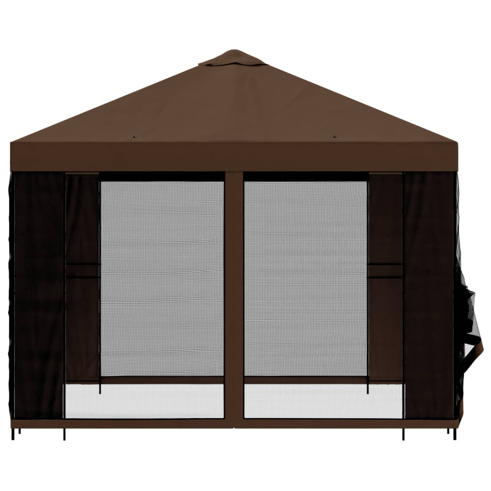 Produktbild för Trädgårdsgazebo med sidoväggar 3 x 3 m Brun Polyester och Stål