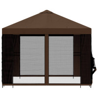 Produktbild för Trädgårdsgazebo med sidoväggar 3 x 3 m Brun Polyester och Stål