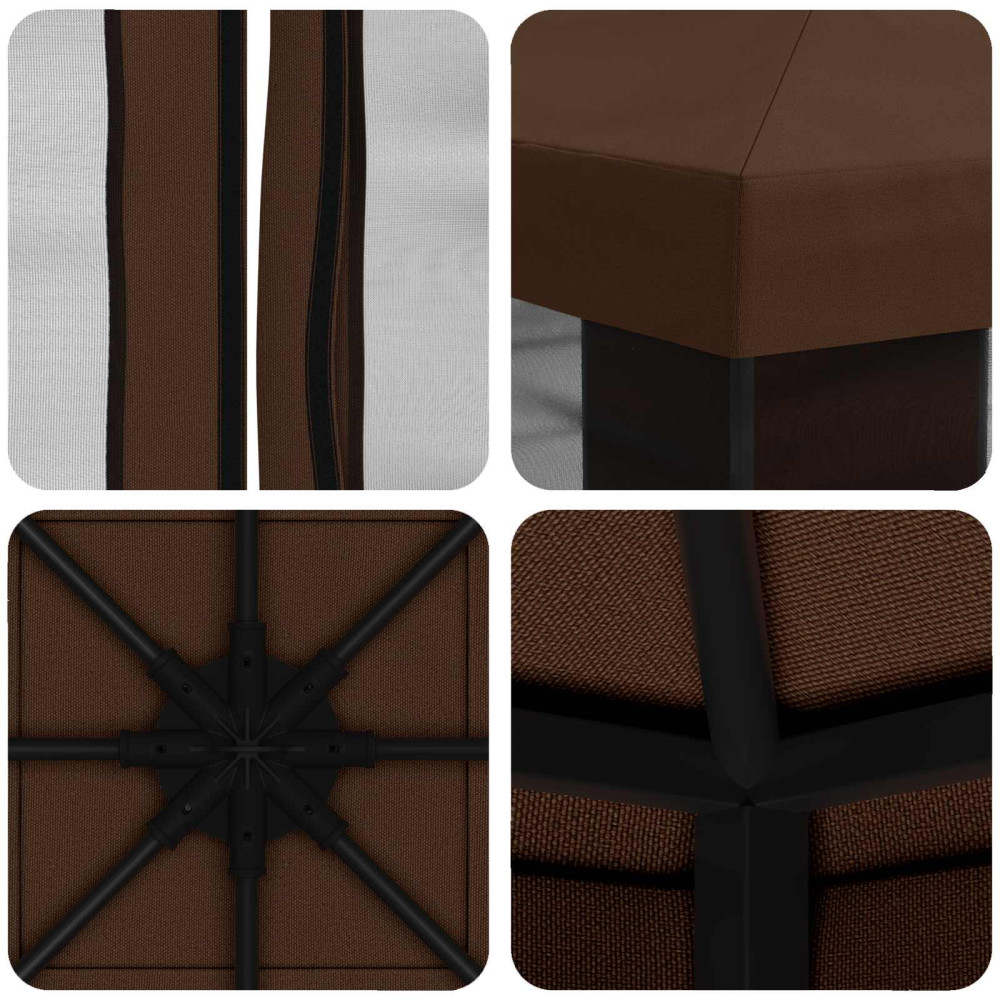 Produktbild för Trädgårdsgazebo med sidoväggar 3 x 3 m Brun Polyester och Stål