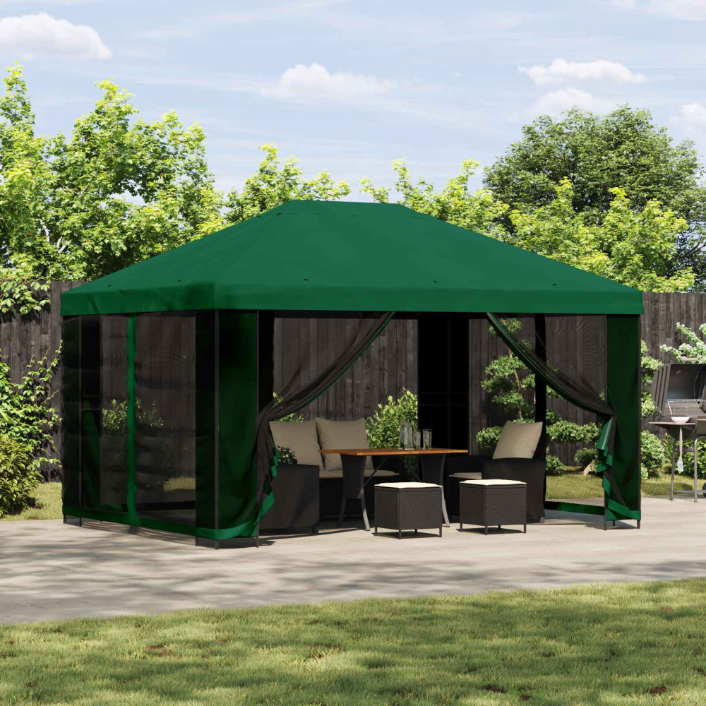Produktbild för Paviljong 4 × 3 m Grön Polyester och Stål 190 gsm