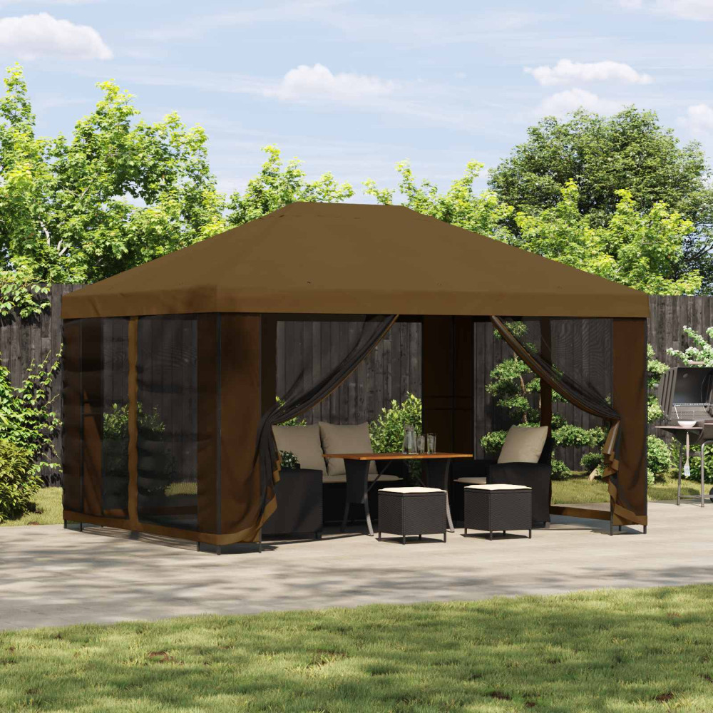 Produktbild för Paviljong 4 × 3 m Taupe Polyester och Stål 190 gsm