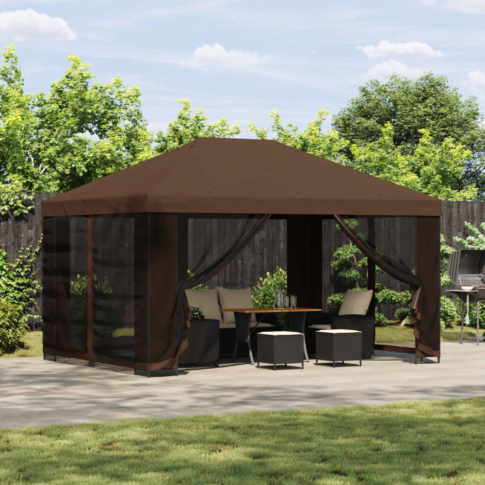 Produktbild för Paviljong 4 × 3 m Brun Polyester och Stål 190 gsm