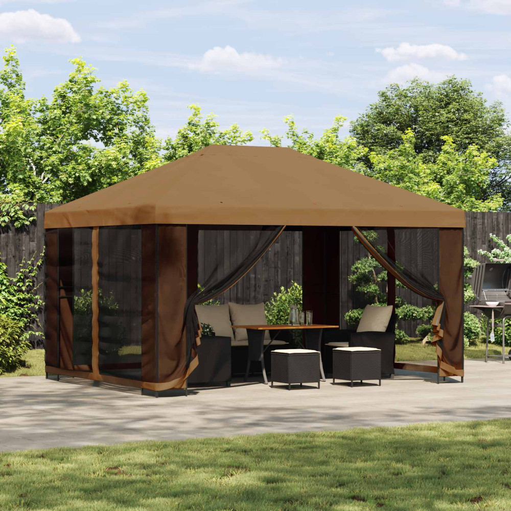 Produktbild för Trädgårdsgazebo med sidoväggar 4 × 3 m Beige Polyester och Stål