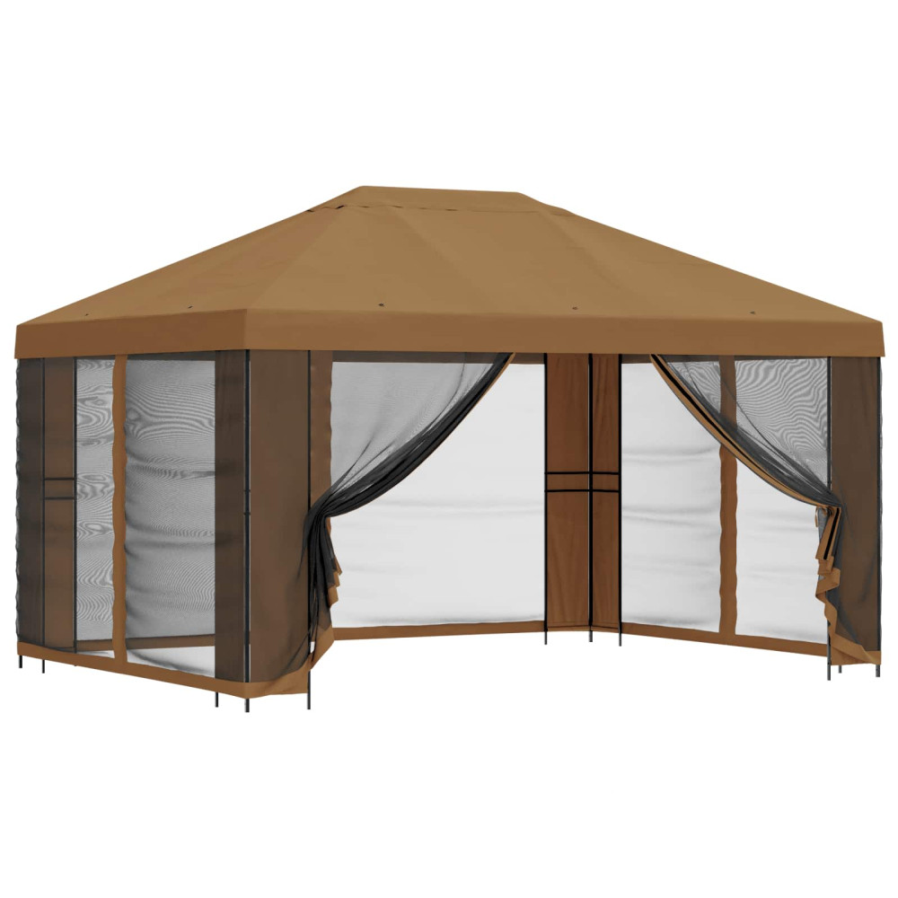 Produktbild för Trädgårdsgazebo med sidoväggar 4 × 3 m Beige Polyester och Stål