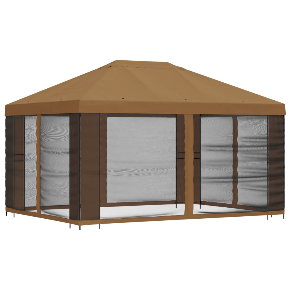 Produktbild för Trädgårdsgazebo med sidoväggar 4 × 3 m Beige Polyester och Stål
