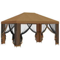 Produktbild för Trädgårdsgazebo med sidoväggar 4 × 3 m Beige Polyester och Stål