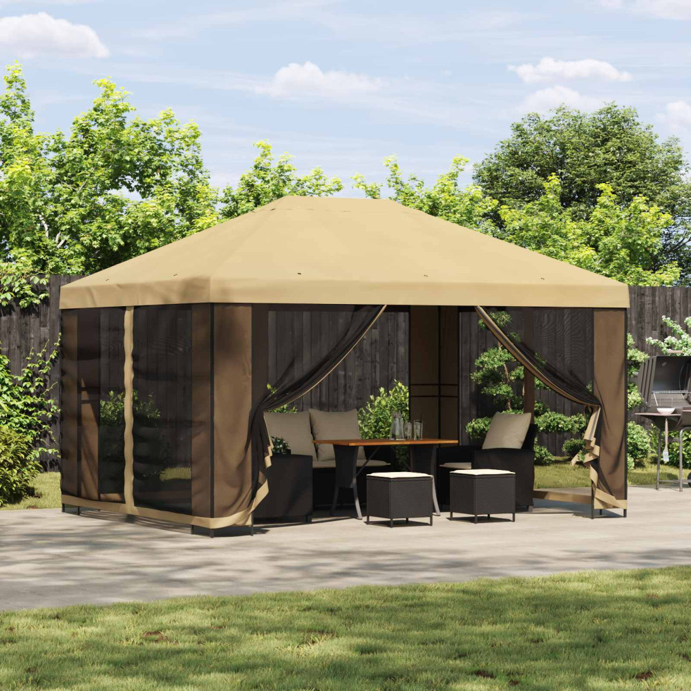 Produktbild för Trädgårdsgazebo med sidoväggar 4 × 3 m Gräddvit