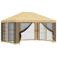 Produktbild för Trädgårdsgazebo med sidoväggar 4 × 3 m Gräddvit