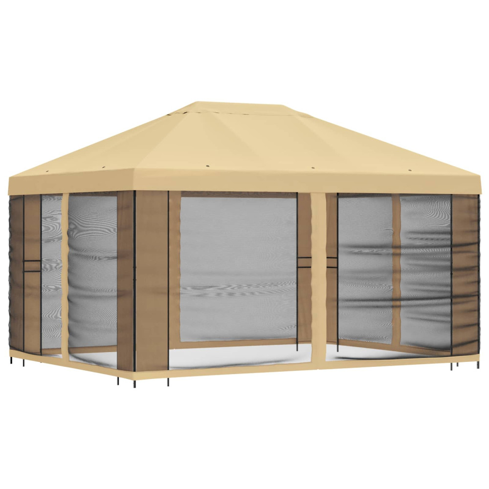 Produktbild för Trädgårdsgazebo med sidoväggar 4 × 3 m Gräddvit