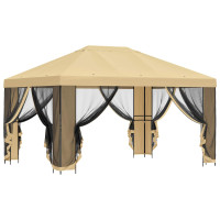 Produktbild för Trädgårdsgazebo med sidoväggar 4 × 3 m Gräddvit