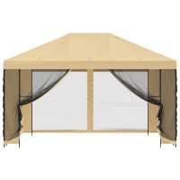 Produktbild för Trädgårdsgazebo med sidoväggar 4 × 3 m Gräddvit