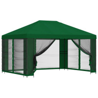 Produktbild för Trädgårdsgazebo med sidoväggar 4 × 3 m Grön Polyester och Stål