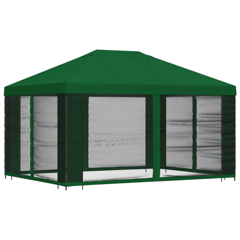 Produktbild för Trädgårdsgazebo med sidoväggar 4 × 3 m Grön Polyester och Stål
