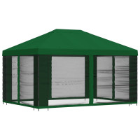 Produktbild för Trädgårdsgazebo med sidoväggar 4 × 3 m Grön Polyester och Stål