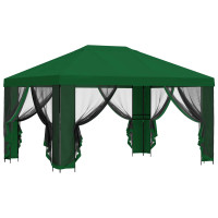 Produktbild för Trädgårdsgazebo med sidoväggar 4 × 3 m Grön Polyester och Stål
