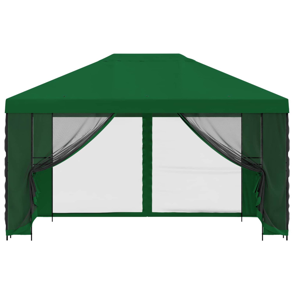 Produktbild för Trädgårdsgazebo med sidoväggar 4 × 3 m Grön Polyester och Stål