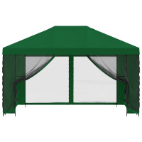 Produktbild för Trädgårdsgazebo med sidoväggar 4 × 3 m Grön Polyester och Stål